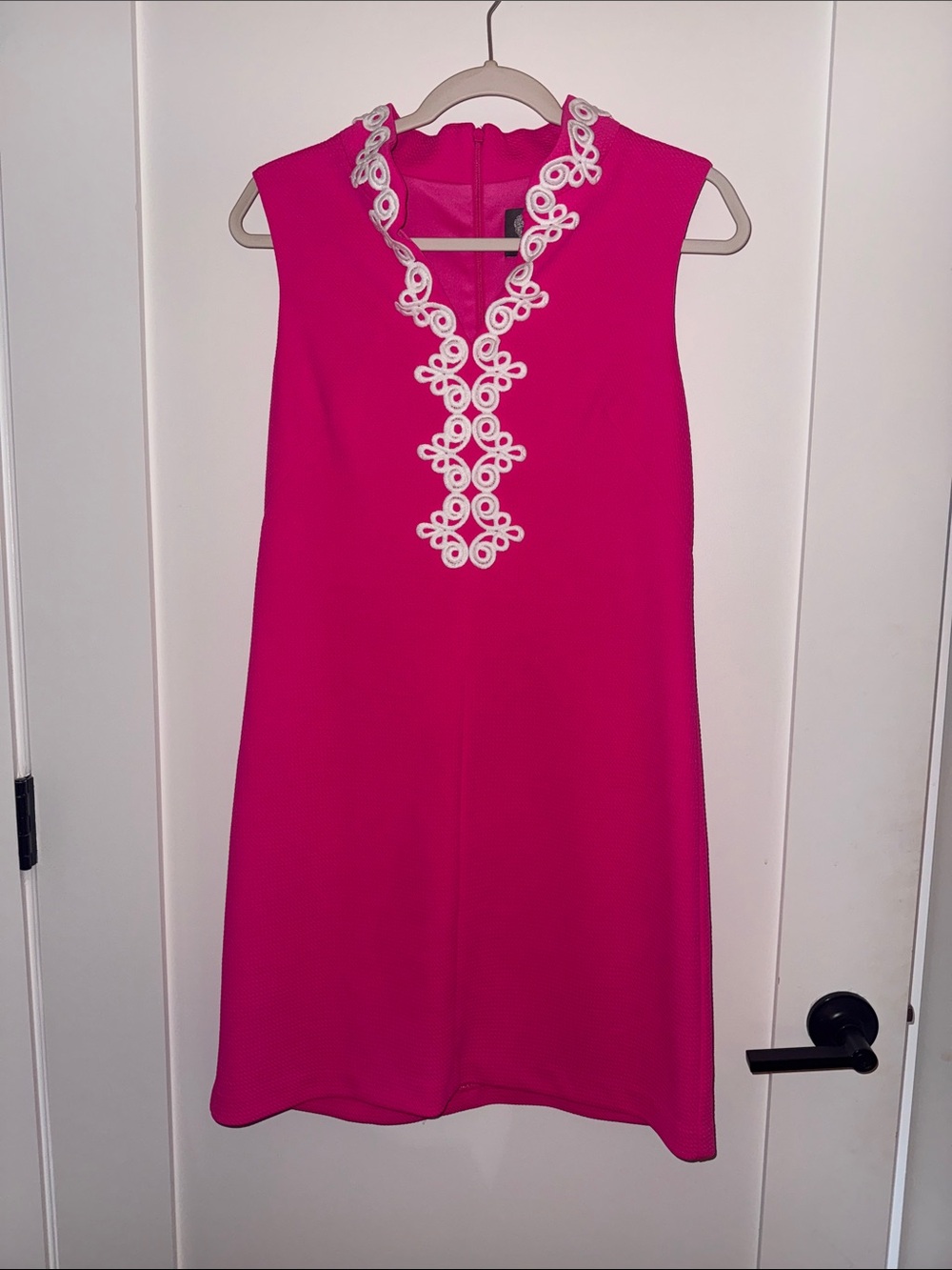 Vince Camuto Hot Pink Sleeveless Shift Dress with White Trim